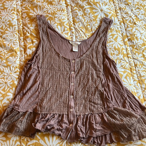 Sundance Lace Trimmed Brown Top - Picture 1 of 3